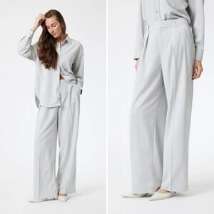 MAVI Women's L Pleated Wide Leg Pants Pin Striped Light Grey Workwear Classy